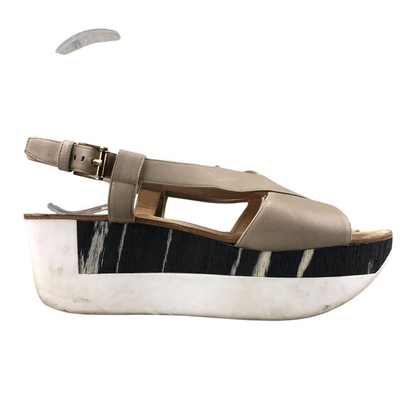 ITALY Womens EU 39 (US 8) Tan Leather Open Toe Platform Wedge Sandals,All Products : American Fashion Style Bags On Sale